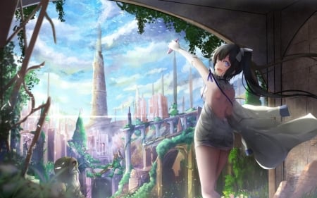 Hestia - hestia, girl, magic, daimachi, fantasy, game, dungeon ni deai, dungeon, scenery, anime, cute, manga