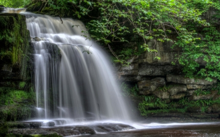 West Burton Falls, North Yorkshire, England - nature, england, trees, waterfall