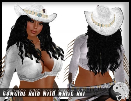 White Hat - women, fun, female, hats, models, western, girls, cowgirls, style, drawing, art