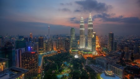 kuala lumpur at night hdr - lights, hdr, skyscrapers, city, night