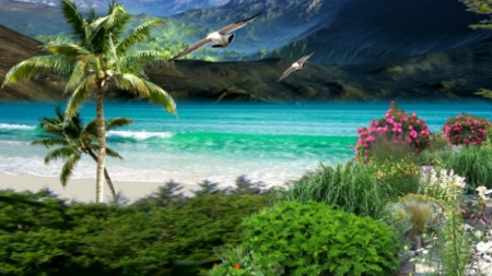 ~*~ Summer Paradise ~*~ - nature, beach, landscape, mountain, hd wallpaper, summer, sea