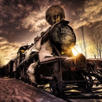 steam train in winter hdr