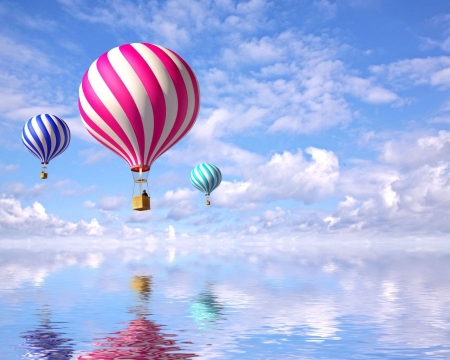 Sky reflections - reflections, baloons, nature, sky, sea