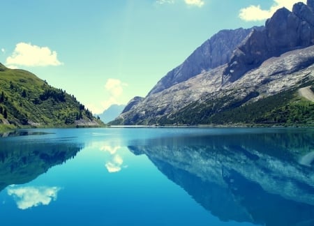 Lake - cloud, water, grass, lake, sky, pond, tree, nature, mountain