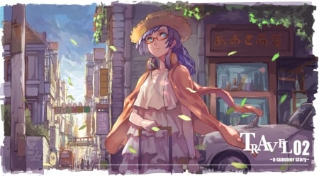 Travel 02: A Summer Story - hat, anime, summer, girl, city