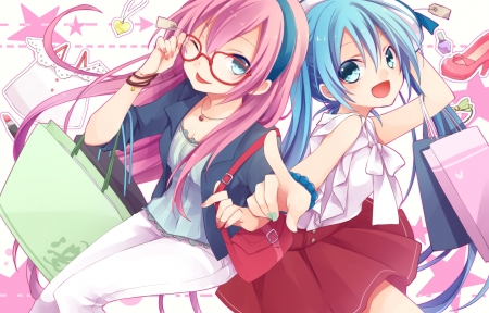 Megurine Luka & Hatsune Miku - vocaloid, anime, megurine luka, shopping, friends, hatsune miku