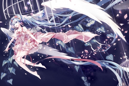 Uncaged - hatsune miku, angel, vocaloid, ribbons, wings, anime