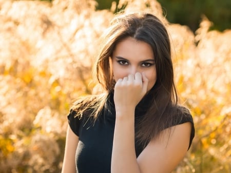 Beauty - brown, model, hand, hair, nature, eyes