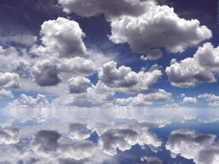 White Puffy Clouds - cumulus, reflection, clouds, puffy, water, coooooooooool