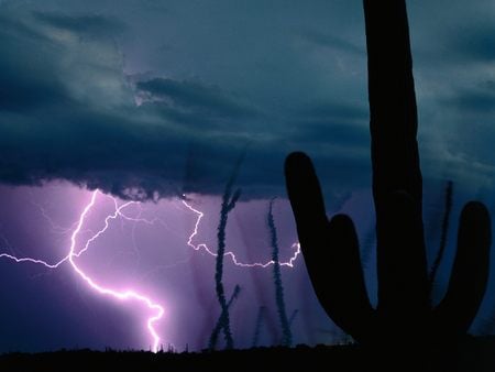 A Lightning Storm - purple, blue, lightning, storm, desert storm