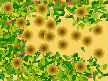 Daisies - leaves, abstract, daisies, yellow