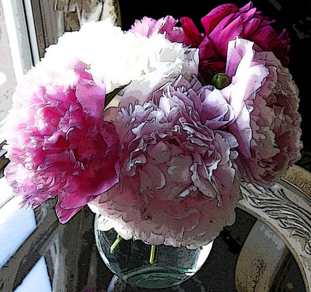 posterized peonies in vase - peonies, posterized, pink, spring