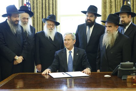 George Bush and Chabad Rabbis in the Oval Office - rabbi, chabad rabbis, presidential proclamation, george bush, oval office, rabbis