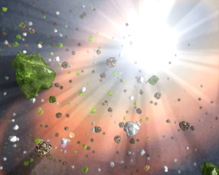 Explosion of Rocks - explosion, sunlight, orbit, space, rocks