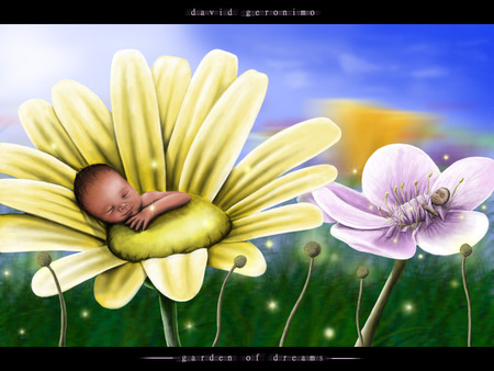 Garden of Dreams - baby sleeping, flowers, garden