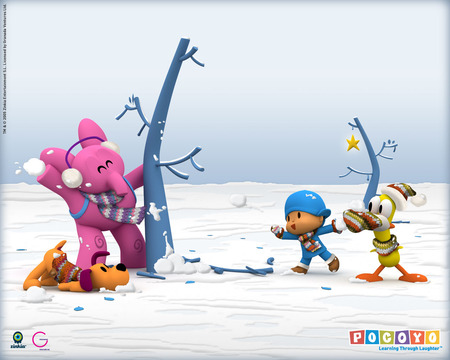 Cute 3D Creatures - duck, trees, snow, pink elephant, winter, child