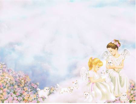 Angels and Kittens - kittens, clouds, angels, heavens light, flowers