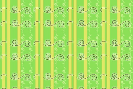 Green Floral - flowers, thick yellow stripes, green, swirls