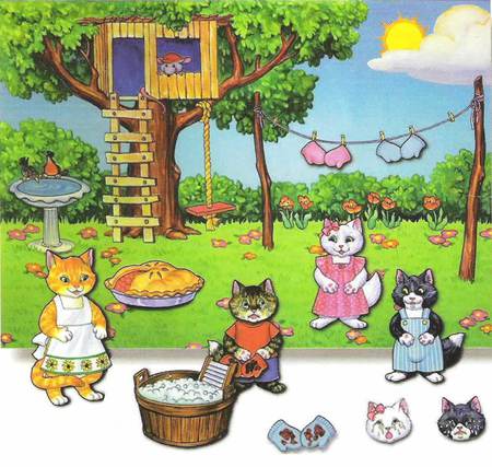 Kitten's treehouse - washing line, birdbath, kittens, mouse, treehouse, garden, washtub