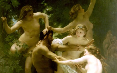 Nymphs and Satyr by Bouguereau - girls, great, elegant, other, face, amazing, cool, france, color, painted, light, sensual, females, romantic, beautiful, dreamy, women, nice, woman, beauty, female, wonderful, painting, pretty, man, painter, girl, paris, colored, realism, lovely, picture, bouguereau, awesome