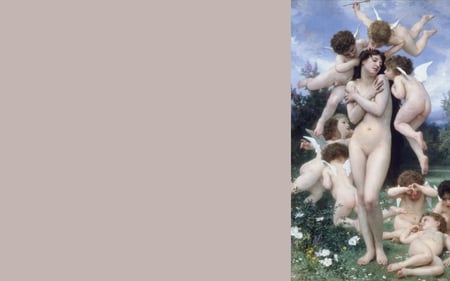 Return of Spring by Bouguereau - painter, elegant, female, romantic, angels, amazing, realism, great, spring, angel, light, paris, colored, face, color, nice, france, other, painted, sensual, girl, beauty, lovely, cool, wonderful, picture, awesome, woman, painting, bouguereau, dreamy