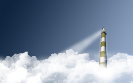 Lighthouse in the clouds - sky, lighthouse, blue, clouds, light