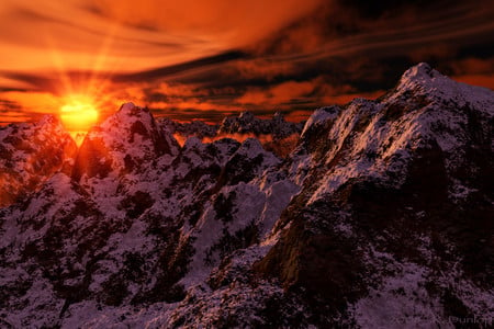 Red sky - nature, 3d