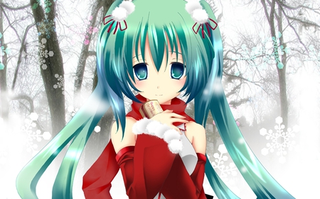 Miku Hatsune - miku, blushing, winter, vocaloid, anime girl, christmas, snow