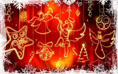 CHRISTMAS LIGHTING - winter, decoration, gold, angel, holidays, christmas, white, red, xmas, lighting