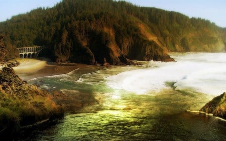 THE SEA OF CURE - rock, digital, manipulated, landscape, photo, beach, bridge, photography, sea, mountain