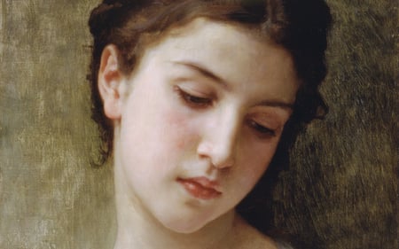 Head Of A Young Girl by Bouguereau - nice, woman, beauty, female, great, wonderful, elegant, other, face, painting, amazing, pretty, cool, france, painter, color, painted, girl, sensual, light, paris, colored, realism, beautiful eyes, lovely, picture, romantic, beautiful, bouguereau, awesome, dreamy