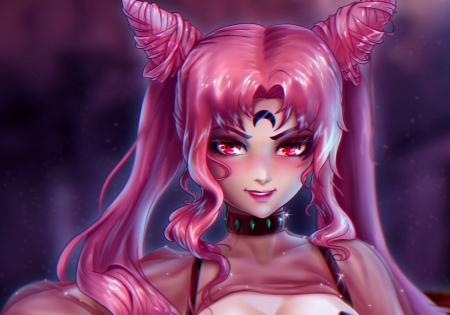 Chibiusa - black moon, girl, crescent moon, fantasy, sailor moon, art, chibiusa, pink, anime, prywinko