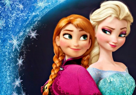 Frozen (2013) - winter, blue, girl, blonde, pink, snow queen, fantasy, anna, redhead, movie, couple, elsa, disney