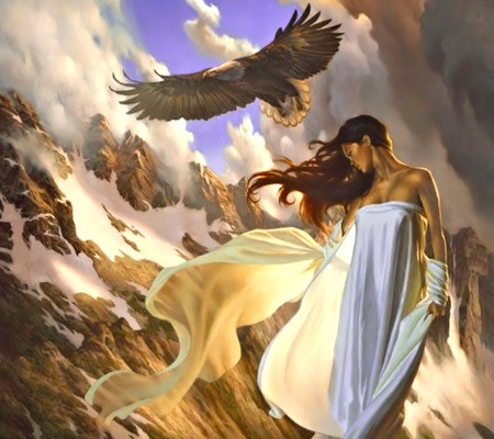 Woman and Eagle - Mountain, Fantasy, Eagle, Woman