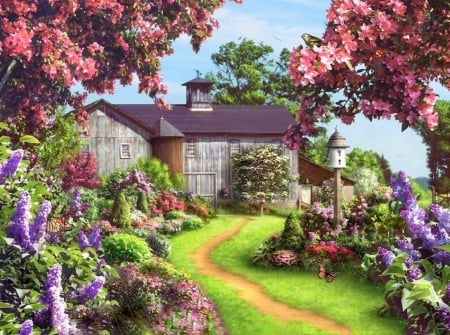 On a Clear Day - summer, attractions in dreams, gardens, home, flowers, butterfly designs, nature, love four seasons, houses, walkway