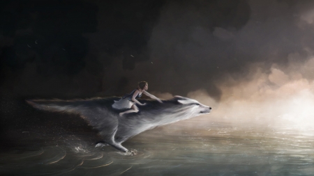 Go fast! - wolf, fox, art, girl, animal, fantasy