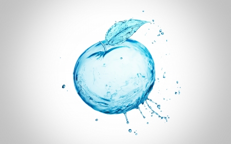 Apple - abstract, white, water, blue, fruit, drops, splash, apple