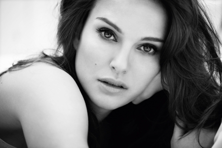 Natalie Portman - woman, actress, girl, bw, black, white, face, natalie portman, frederic auerbach