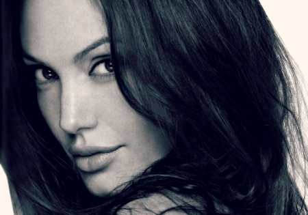 Angelina Jolie - white, angelina jolie, woman, face, actress, girl, bw, black