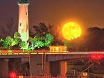 Glowing Moonrise over Jupiter Lighthouse, Florida