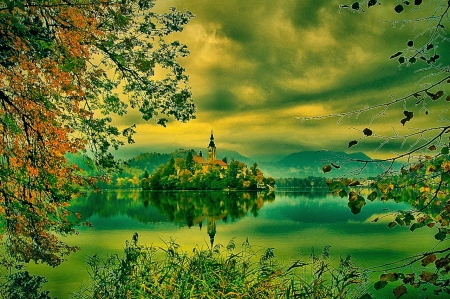 Bled, Slovenia - nature, slovenia, church, sea