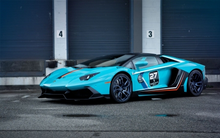 Lamborghini Aventador - black rims, lambo, aqua, super car