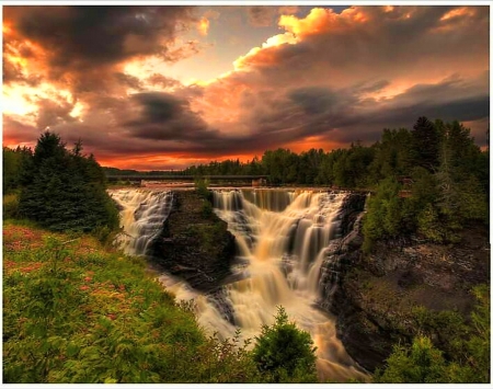 Niagara of the North - sunset, falls, trees, northern ontario