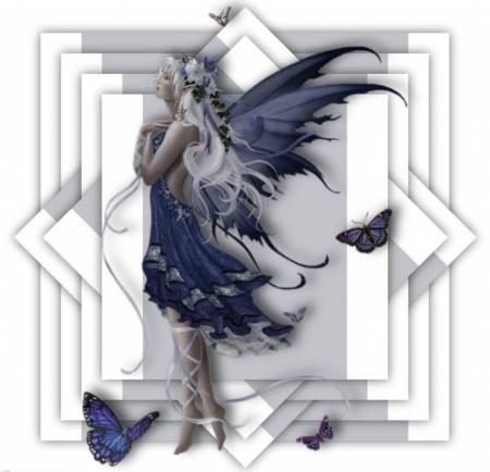 BLUE BUTTERFLY FAIRY - female, blue, wings, fairy, dress, butterflies