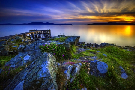 Portencross pier - sky, pier, beautiful, clouds, sunset, sea