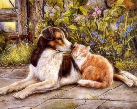 We're Best Friends - love four seasons, animals, cats, draw and paint, dogs, paintings, flowers, cute