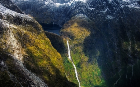 Waterfall - fall, Water, nature, grass, forest, leaf, tree