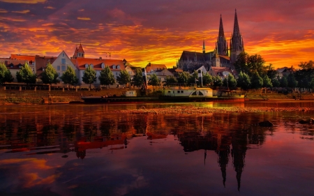 Germany - lake, city, sunset, Germany