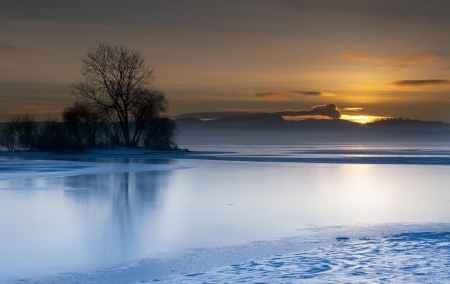 Sunset - nature, lake, tree, sunset