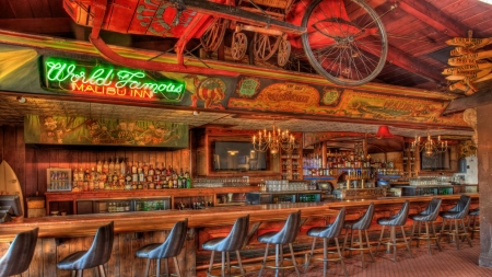 beautiful wooden bar hdr - wooden, bar, chairs, hdr, signs